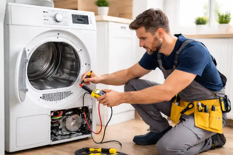 technician repairing clothes dryer in cedar rapids ia