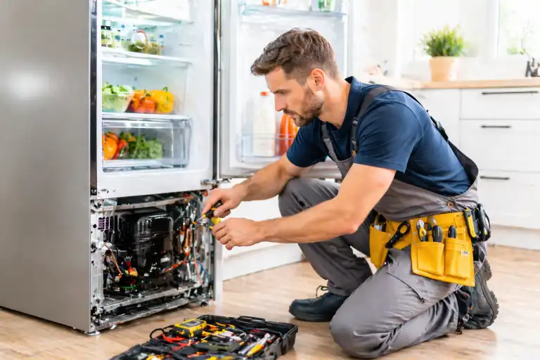 technician repairing refrigerator compressor in cedar rapids IA