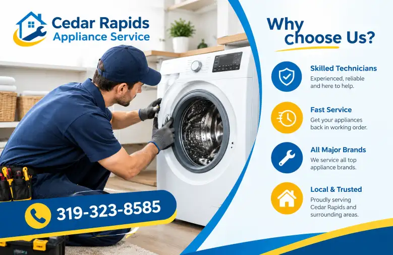 Technician inspecting a washing machine shaking during the spin cycle